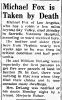 Michael G Fox-Death Notice