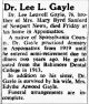 Dr Lee Leavell Gayle-Obit