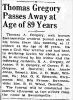 Thomas A Gregory-Obit
