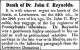 Obit. of John Cromwell Reynolds