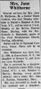 Obit. for Jane Whithorne (nee Reynolds) Dixon Evening Telegraph 4/8/1965