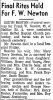 Obituary Frank W. Newton,  The Bee May 2,1960