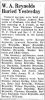 Obit. for William Andrew Reynolds provided by Carter Powell from The Bee dated 8/20/1942